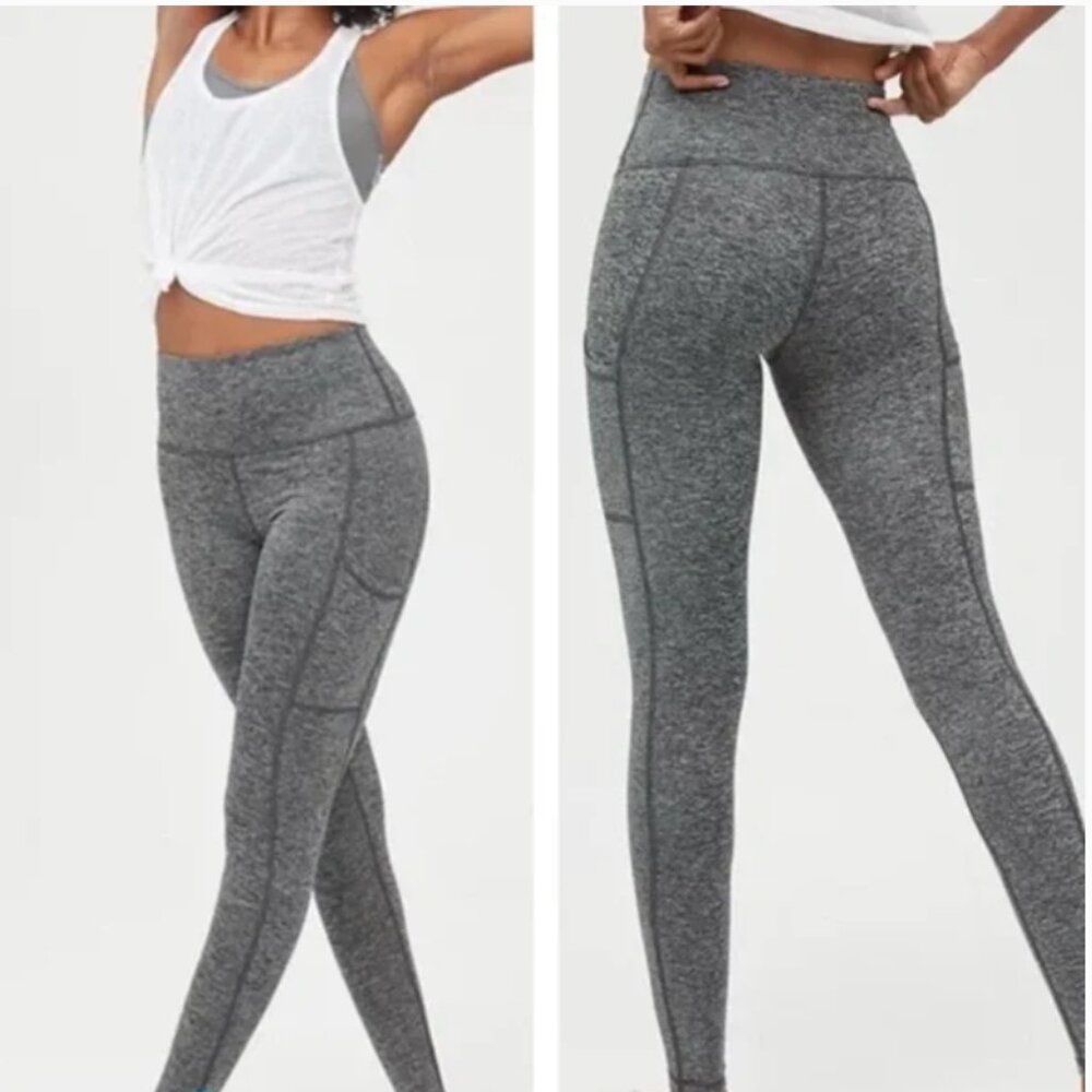Offline Aerie Warm Up High Waisted Pocket Legging SMALL Gray Athletic Yoga Pants